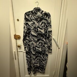 Eloquii Black and White Abstract Long Sleeve Mesh Dress